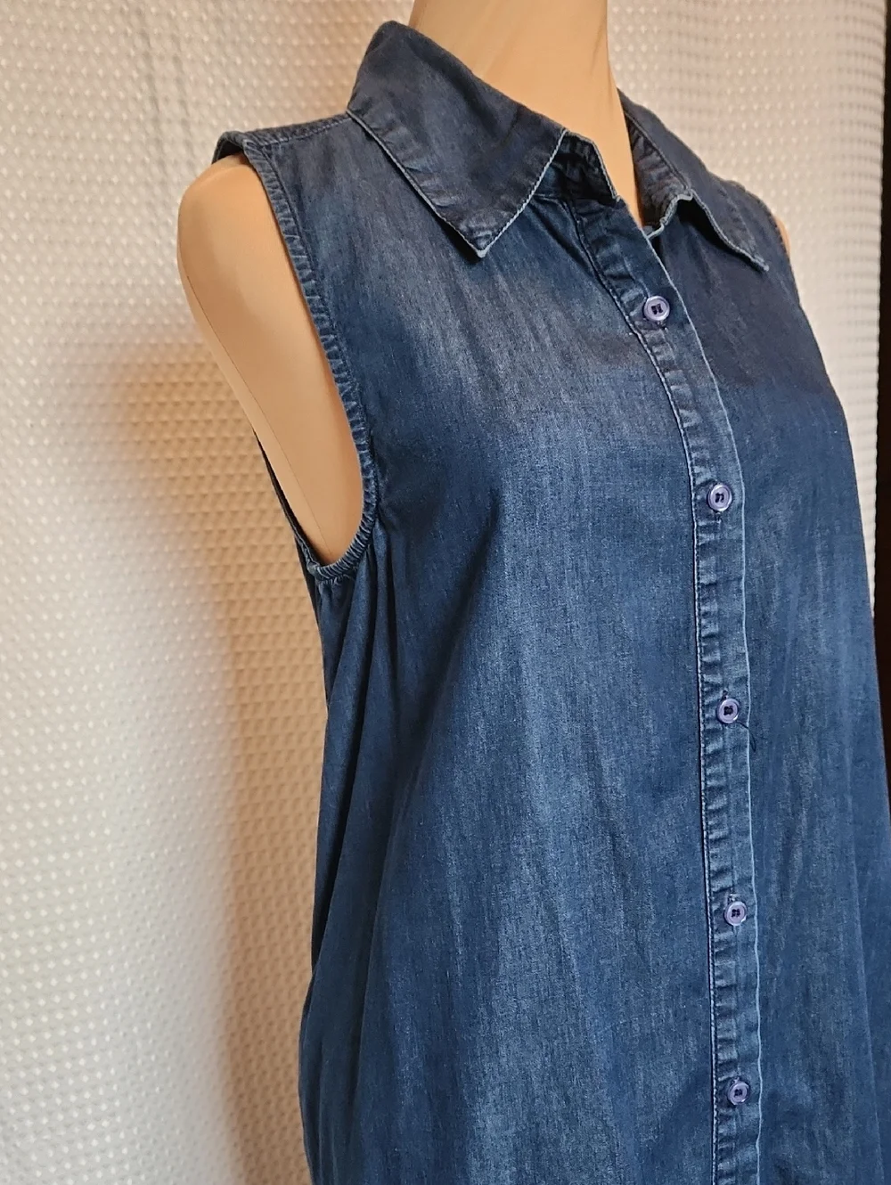 Soft Surroundings Small Blue Denim Sleeveless Maxi Shirt Dress 100% Cotton Boho - Picture 4 of 15